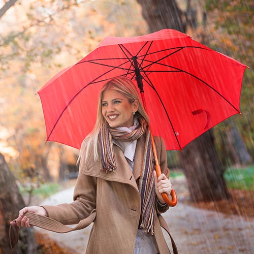 Wind und Wetter Frau mit Regenschirm